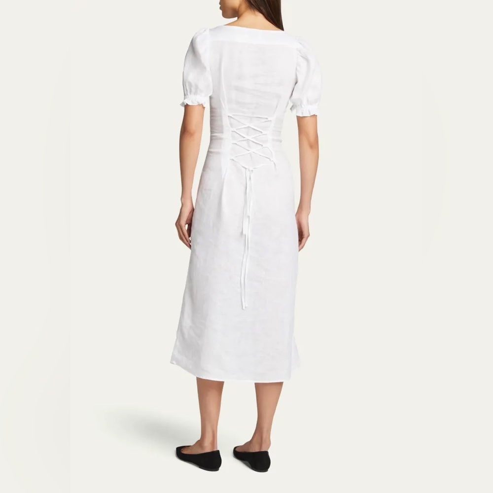 SLEEPER Marquise Linen Lace-Up Dress in white - Picture 4 of 13